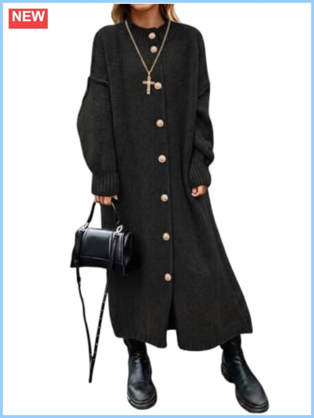 Womens Oversized Knit Cardigan Sweater Dress Button Down Midi